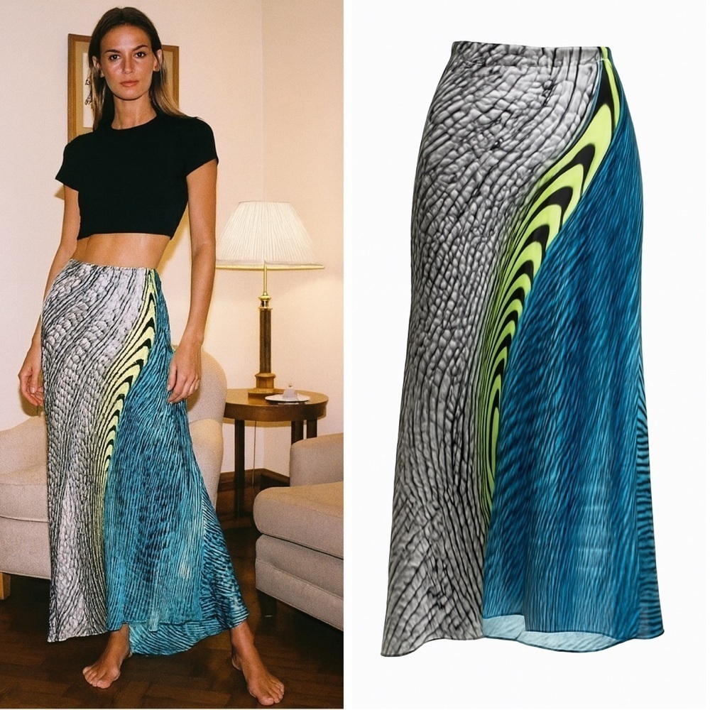 Vintage Roberto Cavalli Silk Maxi Skirt Runway 2001 Psychedelic Asymmetrical L